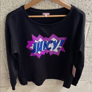 Juicy Couture Black Sweatshirt with Purple and Blue Sequin Logo